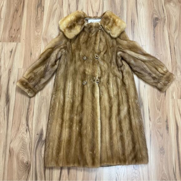 Vintage Natural Autumn Haze Oversized Collar Letout Mink Genuine Fur Coat - Picture 14 of 17